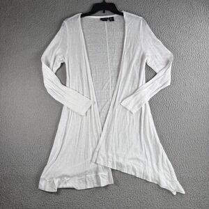 Tahari Cardigan Sweater Womens S White Linen Open Front Asymmetrical Resort READ